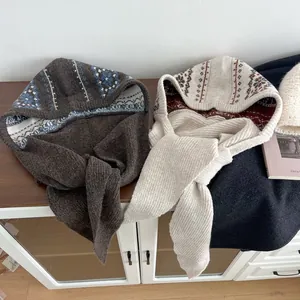 Knit Balaclava hood scarf with Fair Isle pattern for autumn and winter warmth