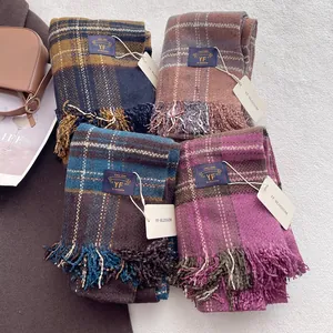 Écharpe Plaid Vintage pour Femmes à Glands Imitation Cachemire Chaud Châle d'Hiver Épaisse Accessoires de Mode pour Quotidien