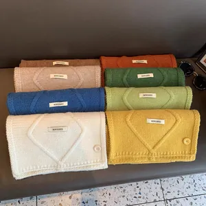 Women Knitted Neck Warmer Solid Color Warp Knitted Scarf Soft Warm Button Shawl Fall Winter Daily Outdoor Wear Pashmina