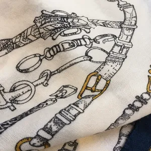 Elegant cotton and linen square scarf with classic equestrian harness pattern print