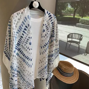 Blue tie-dye print sun protection shawl scarf for women made of lightweight fabric