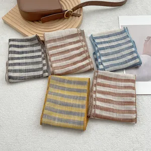 Minimalist pure linen striped scarves in various colors with high-quality finished edges