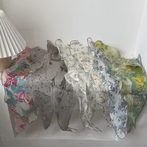 French vintage floral triangle scarf with ruffle edge available in multiple colors