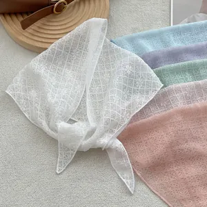 Lace triangle scarf set with floral embroidery in pastel macaron colors for women
