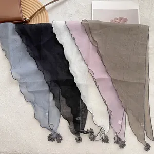 Lace triangle scarf set in five colors with floral tassels and elegant wavy edges