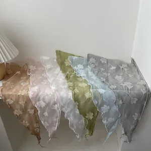 Dames Retro Zoete Bloemen Driehoekige Sjaal Transparante Tule Haarband Hoofdband Bloemenprint Halssjaal Decoratieve Hoofddoek