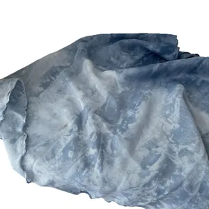Blue tie-dye pleated cotton linen scarf with ruffled edges for versatile styling