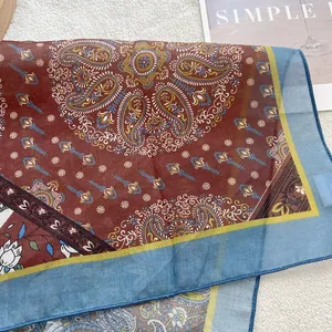 Vintage floral paisley cotton linen square scarf for head styling and neck accessory
