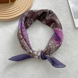 Vintage paisley pattern cotton linen small square silk scarf for hair and neck styling