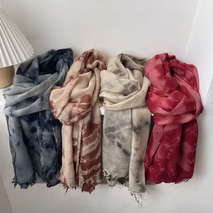 Elegant wool blend tie-dye gradient scarves in four colors with fringe edges