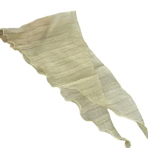 Breathable light yellow linen triangle scarf with elegant wavy edges for women accessories