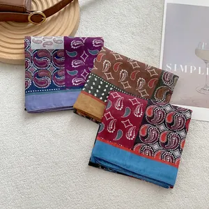 Japanese style paisley print square neck scarf with vintage geometric patchwork pattern