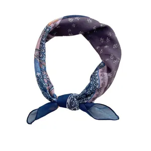 Vintage cotton-linen paisley silk scarf with ethnic pattern in a circular knot style