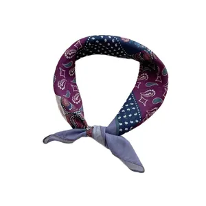 2025 stylish paisley and polka dot silk neck scarf with purple rolled edge detailing