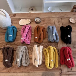 Korean Style Long Thin Knitted Scarf Solid Color Mixed Materials Fringe Decorative Neck Warmer Necktie For Women Casual Scarf