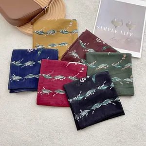 Lilly of the valley pattern cotton linen square scarf set in six vibrant colors
