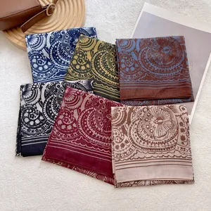 Women Vintage Paisley Floral Totem Print Cotton Blend Square Scarf Lightweight Satin Texture Headscarf Shirt Neck Scarf