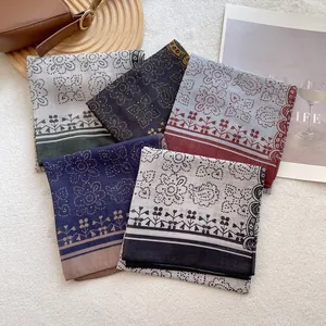 Retro Paisley Pattern Square Scarf For Women Cotton Blend Satin Feel Headband Neck Tie Bandana Scarf Bohemian Elegant Floral Shawl Wrap