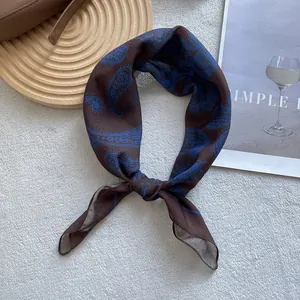 Beige paisley silk scarf for women featuring vintage pattern and soft smooth texture