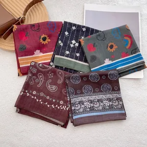 Vintage Paisley Floral Square Scarf Women Lightweight Cotton Neckerchief Headscarf Commuting Retro Fashion Accessory