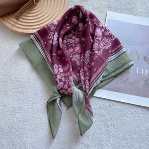 Bohemian paisley square neck scarf in wine red and olive green silky fabric