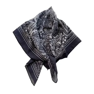 Vintage totem print cotton blend square neck scarf with paisley pattern and black-white border