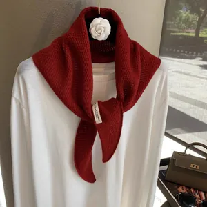 Women Wool Cashmere Triangle Scarf Knitted Hollow Out Shawl Scarf Elegant Lightweight Warm Neck Wrap For Spring Autumn