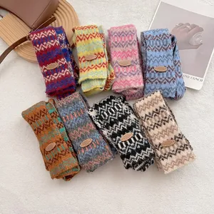 Vintage Fair Isle gebreide sjaal voor dames Herfst Winter Dikke warme nekwarmer met zigzag geometrisch patroon Contrastkleur