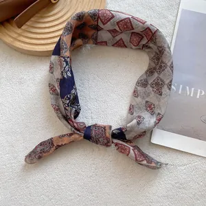 Floral cotton linen headscarf with bohemian geometric patterns and retro ethnic print