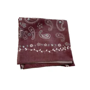 Vintage paisley pattern square scarf in deep burgundy with floral border detail