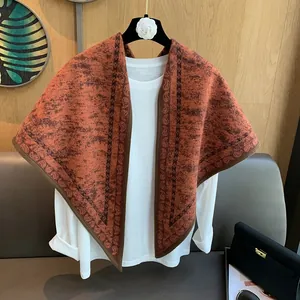 Retro paisley triangle shawl scarf in caramel orange with refined vintage pattern trim