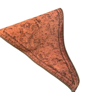 Retro orange paisley triangle shawl scarf with distressed texture for women fashion