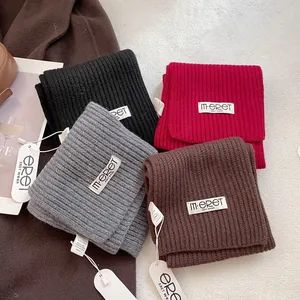 100% Wool Solid Color Ribbed Knit Winter Scarf For Men Women Warm Soft Long Warp Knitted Neck Warmer Versatile Casual Scarf