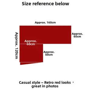 Detailed size chart for retro red knit cape shawl showing dimensions of 160cm by 120cm