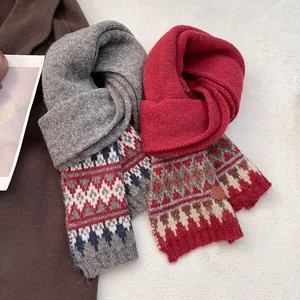 Sciarpa a Maglia Geometrica Vintage Fair Isle per Uomo Donna Inverno Caldo Filato di Lana Scaldacollo Natale Rosso Grigio
