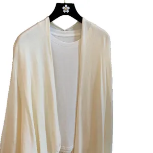 Elegant white knitted shawl cardigan and inner top set for women in casual loose style