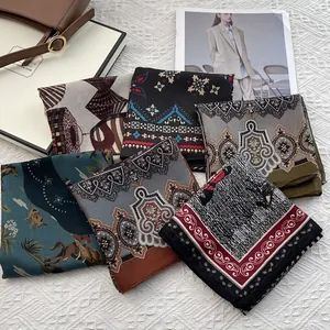 Classic paisley print cotton linen square scarf collection for women in various colors