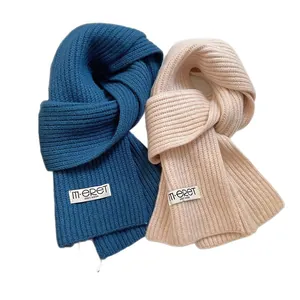 Premium Australian 100% pure wool knitted scarves in blue and pink with rib texture