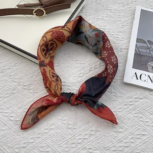 Ethnic style color-block floral silk cotton square scarf for women with elegant patterns