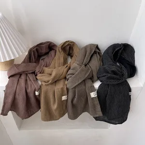 Foulard en Coton Lin à Rayures Style Japonais pour Femmes Mince Respirant Décoration Cou Protection Solaire Été Châle Long