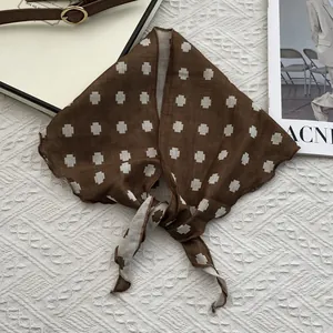 Elegant dark brown cotton triangle headscarf with white cross patterns and hemmed edges