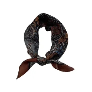 Classic paisley print cotton linen square scarf with soft breathable texture in retro colors