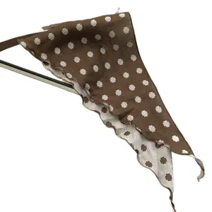 Elegant dark brown cotton scarf with white geometric cross patterns for neck or hair styling