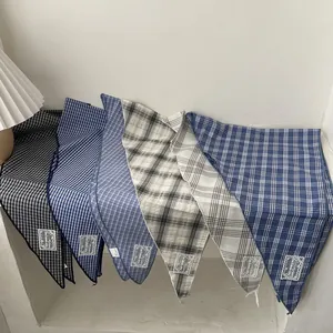 Cotton Plaid Triangle Scarf For Women Retro Literary Printed Sun Protection Neck Kerchief Headscarf Soft Skin Friendly Headscarf