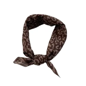 Brown leopard print silk scarf for women featuring a stylish vintage knotted square design