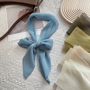 Plissiertes schmales Seidentuch in Himmelblau und Olivgrün für Damen Mode