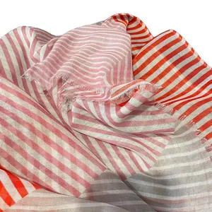 Lightweight striped scarf for women with colorful patterns and delicate fringe edges