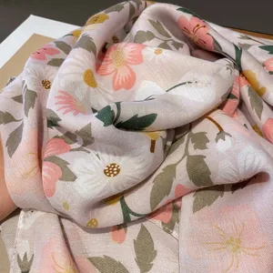 Pink bohemian floral sun protection scarf for summer beach vacation and travel shawl