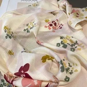 Ethnic style floral oversized shawl scarf with colorful floral patterns and twill texture