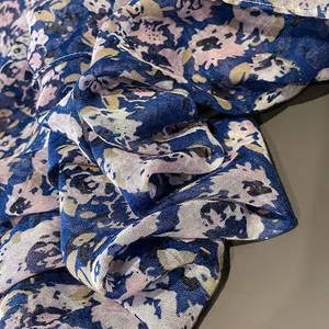 Lightweight navy and pink floral voile scarf with soft tassels and artistic pattern